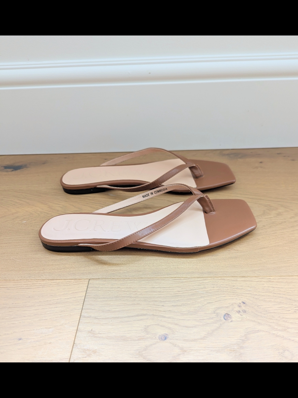 J. Crew Women's Brown Square-Toe Leather Flip Flop Sandals